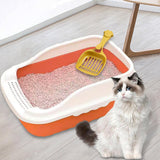 Maxbell Maxbell Pet Litter Tray Pan with Scooper Kitty Small Animals Open Top Cat Litter Box Orange S 27x18x15CM
