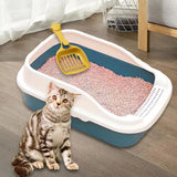 Maxbell Maxbell Pet Litter Tray Pan with Scooper Kitty Small Animals Open Top Cat Litter Box Blue S 27x18x15CM