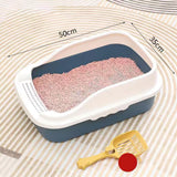 Maxbell Maxbell Pet Litter Tray Pan with Scooper Kitty Small Animals Open Top Cat Litter Box Blue L 50x35x18cm