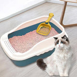 Maxbell Maxbell Pet Litter Tray Pan with Scooper Kitty Small Animals Open Top Cat Litter Box Blue L 50x35x18cm