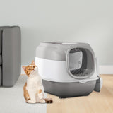 Maxbell Hooded Cat Litter Box with Lid Sturdy Portable Large Pet Litter Box with Lid Gray