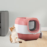 Maxbell Hooded Cat Litter Box with Lid Sturdy Portable Large Pet Litter Box with Lid Pink