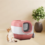 Maxbell Hooded Cat Litter Box with Lid Sturdy Portable Large Pet Litter Box with Lid Pink