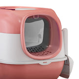 Maxbell Hooded Cat Litter Box with Lid Sturdy Portable Large Pet Litter Box with Lid Pink