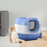 Maxbell Hooded Cat Litter Box with Lid Sturdy Portable Large Pet Litter Box with Lid Blue