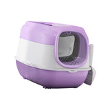 Maxbell Hooded Cat Litter Box with Lid Sturdy Portable Large Pet Litter Box with Lid Purple