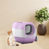 Maxbell Hooded Cat Litter Box with Lid Sturdy Portable Large Pet Litter Box with Lid Purple
