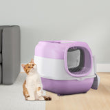 Maxbell Hooded Cat Litter Box with Lid Sturdy Portable Large Pet Litter Box with Lid Purple