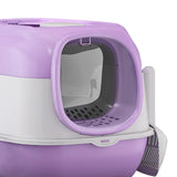 Maxbell Hooded Cat Litter Box with Lid Sturdy Portable Large Pet Litter Box with Lid Purple