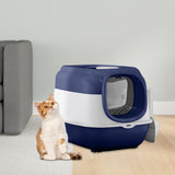 Maxbell Maxbell Hooded Cat Litter Box with Lid Sturdy Portable Large Pet Litter Box with Lid Dark Blue