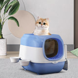 Maxbell Hooded Cat Litter Box Large Cat Toilet Portable Kitten Potty Pet Accessories blue