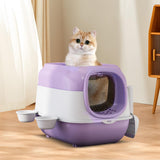 Maxbell Hooded Cat Litter Box Large Cat Toilet Portable Kitten Potty Pet Accessories violet