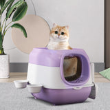 Maxbell Hooded Cat Litter Box Large Cat Toilet Portable Kitten Potty Pet Accessories violet