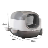Maxbell Maxbell Hooded Cat Litter Box with Cat Bowls Portable Anti Splashing Pet Litter Tray Gray