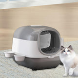 Maxbell Maxbell Hooded Cat Litter Box with Cat Bowls Portable Anti Splashing Pet Litter Tray Gray