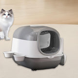 Maxbell Maxbell Hooded Cat Litter Box with Cat Bowls Portable Anti Splashing Pet Litter Tray Gray