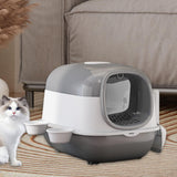 Maxbell Maxbell Hooded Cat Litter Box with Cat Bowls Portable Anti Splashing Pet Litter Tray Gray