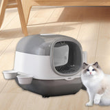 Maxbell Maxbell Hooded Cat Litter Box with Cat Bowls Portable Anti Splashing Pet Litter Tray Gray