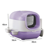 Maxbell Maxbell Hooded Cat Litter Box with Cat Bowls Portable Anti Splashing Pet Litter Tray Purple