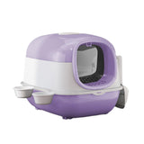Maxbell Maxbell Hooded Cat Litter Box with Cat Bowls Portable Anti Splashing Pet Litter Tray Purple