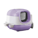 Maxbell Maxbell Hooded Cat Litter Box with Cat Bowls Portable Anti Splashing Pet Litter Tray Purple