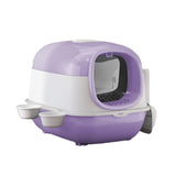 Maxbell Maxbell Hooded Cat Litter Box with Cat Bowls Portable Anti Splashing Pet Litter Tray Purple