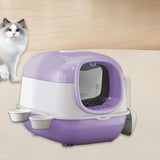 Maxbell Maxbell Hooded Cat Litter Box with Cat Bowls Portable Anti Splashing Pet Litter Tray Purple