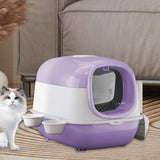 Maxbell Maxbell Hooded Cat Litter Box with Cat Bowls Portable Anti Splashing Pet Litter Tray Purple