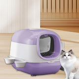 Maxbell Maxbell Hooded Cat Litter Box with Cat Bowls Portable Anti Splashing Pet Litter Tray Purple