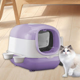 Maxbell Maxbell Hooded Cat Litter Box with Cat Bowls Portable Anti Splashing Pet Litter Tray Purple