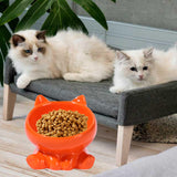 Maxbell Ceramic Cat Feeder Bowl Dish Cat Food and Water Raised Bowl for Dry Wet Food orange