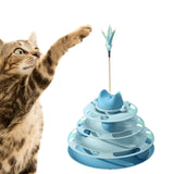 Maxbell Cat Toy Roller 3 Level Kitty Exercise Toys for Chasing Kitten Scratching Blue with Feather