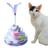 Maxbell Cat Toy Roller 3 Level Kitty Exercise Toys for Chasing Kitten Scratching Violet with Feather