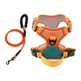 Maxbell Dog Harness with Leash Adjustable Soft with Front Clip for Dogs Pets Walking Orange Green M