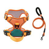 Maxbell Dog Harness with Leash Adjustable Soft with Front Clip for Dogs Pets Walking Orange Green M