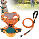 Maxbell Dog Harness with Leash Adjustable Soft with Front Clip for Dogs Pets Walking Orange Green M