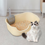 Maxbell Open Top Pet Litter Tray High Sided Splashproof Easy to Clean Litter Box Khaki