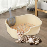 Maxbell Open Top Pet Litter Tray High Sided Splashproof Easy to Clean Litter Box Khaki