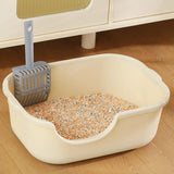 Maxbell Open Top Pet Litter Tray High Sided Splashproof Easy to Clean Litter Box Khaki