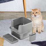 Maxbell Cat Litter Box Stainless Steel Litter Container Bedpan Kitten Litter Pan gray