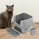 Maxbell Cat Litter Box Stainless Steel Litter Container Bedpan Kitten Litter Pan gray