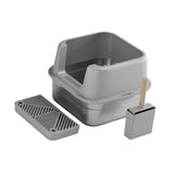 Maxbell Cat Litter Box Stainless Steel Litter Container Bedpan Kitten Litter Pan gray