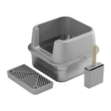 Maxbell Cat Litter Box Stainless Steel Litter Container Bedpan Kitten Litter Pan gray