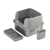 Maxbell Cat Litter Box Stainless Steel Litter Container Bedpan Kitten Litter Pan gray