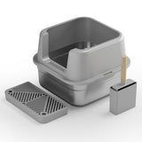 Maxbell Cat Litter Box Stainless Steel Litter Container Bedpan Kitten Litter Pan gray