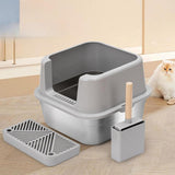 Maxbell Cat Litter Box Stainless Steel Litter Container Bedpan Kitten Litter Pan gray