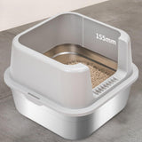 Maxbell Cat Litter Box Stainless Steel Litter Container Bedpan Kitten Litter Pan gray