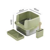 Maxbell Cat Litter Box Stainless Steel Litter Container Bedpan Kitten Litter Pan Olive