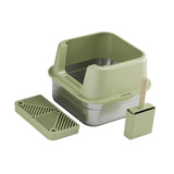 Maxbell Cat Litter Box Stainless Steel Litter Container Bedpan Kitten Litter Pan Olive