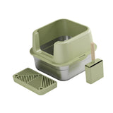 Maxbell Cat Litter Box Stainless Steel Litter Container Bedpan Kitten Litter Pan Olive